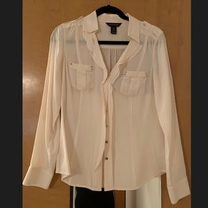 White House Black Market Cream Silk Blouse Size 8